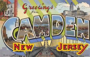 Camden New Jersey Large Letter Linen Antique Postcard J57777