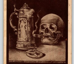 Skull Face Smoking Cigar German Beer Stein Postcard Ullman Fantasy Skeleton Head