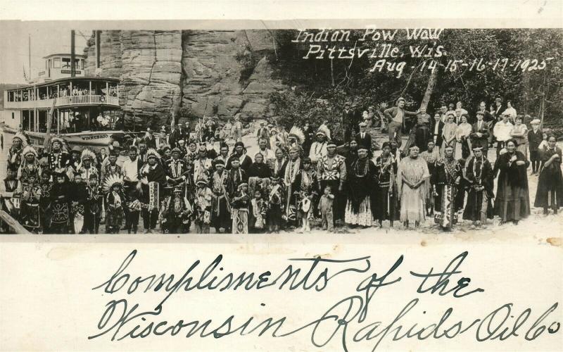 AMERICAN INDIAN POW WOW PITTSVILLE WI 1925 ANTIQUE REAL PHOTO POSTCARD RPPC 