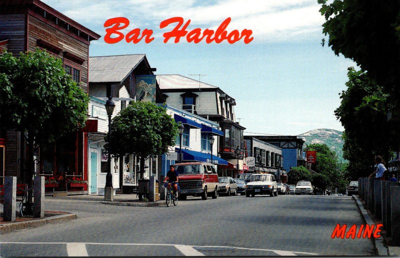 Maine Bar Harbor Main Street Looking South Toward Acadia National Park