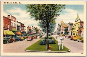 Griffin Georgia, 1949 Hill Street, Two Way Road, Car Parking, Vintage Postcard