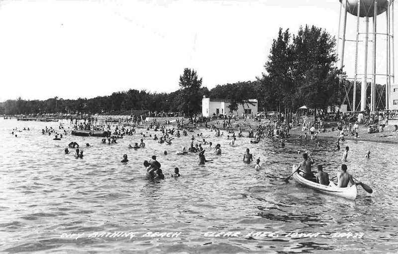 City Bathing Beach Clear Lake Iowa 1950s RPPC Real Photo postcard