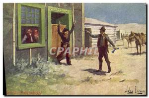 Postcard Old Wild West Cowboy Indians The town Marshall