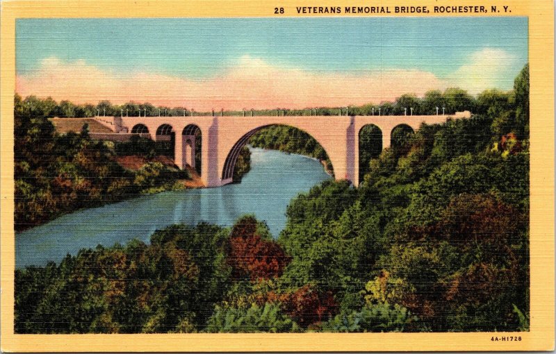 VINTAGE POSTCARD VETERANS MEMORIAL BRIDGE AT ROCHESTER NEW YORK c. 1940