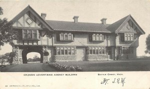 Battle Creek Michigan 1906 Postcard Grindin Advertising Agency Building