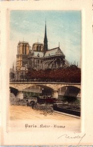 1900s Notre Dame Cathedral with Bridge Paris France Tinted Postcard