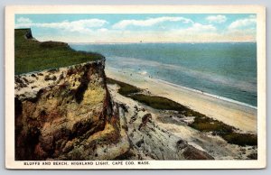 Cape Cod Massachusetts~Bluffs And Beach @ Highland Light~Vintage Postcard