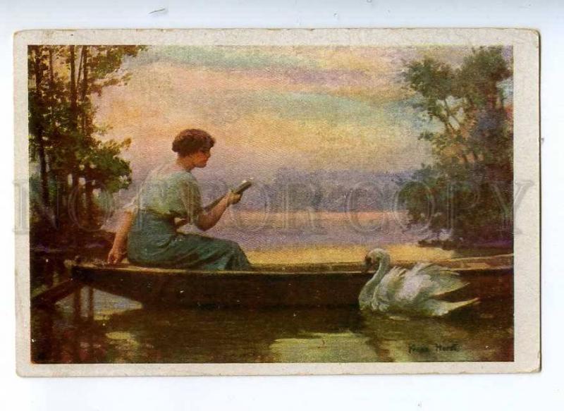 190171 Nymph LEDA in Boat & SWAN by Franz HORST Vintage PC