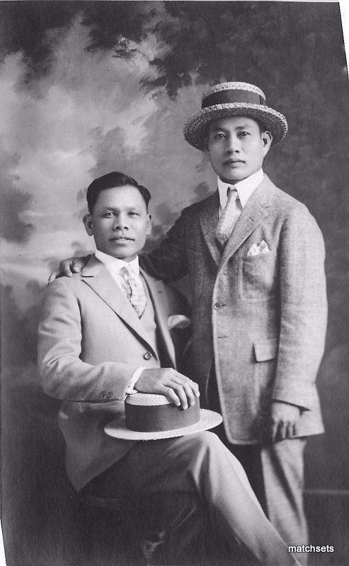 C-1910 Studio Photo 2 Friendly well Dressed Chinese Men RPPC Real photo 5190