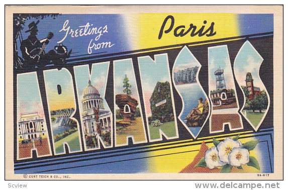 Large Letter Greetings , ARKANSAS , PU-1943 : PARIS overprint