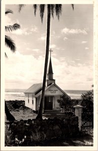 Real Photo Postcard Catholic Church St. Peter on Beach in Kahaluu, Oahu, Hawaii