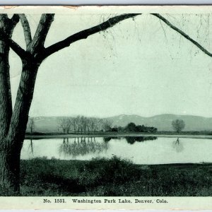 c1910s Denver, CO Washington Park Lake Water Mountain Reflection Postcard A28