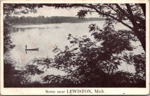 Scenic View, Man Fishing Near Lewiston MI Vintage Postcard Q70