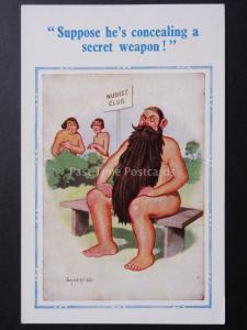 Donald McGill: Bearded Nudist SUPPOSE HE'S CONCEALING A SECRET WEAPON! No.1502 