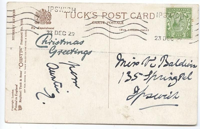 Raphael Tuck Nursery Rhymes Hickory - Dickory - Dock Postcard