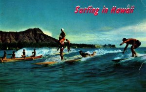 VINTAGE POSTCARD SPORT OF KINGS SURFING IN HAWAII MAILED HONOLULU FROM 1963