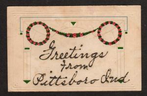 IN Greetings from PITTSBORO INDIANA Postcard Wreaths PC