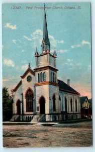 OTTAWA, Illinois IL ~ FIRST PRESBYTERIAN CHURCH LaSalle County c1910s Postcard