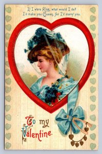 J93/ Valentine's Day Love Holiday Postcard c1910 Pretty Woman  240