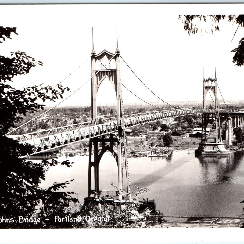 c1940s Portland, OR RPPC St John's Suspension Bridge Real Photo Postcard Old A92