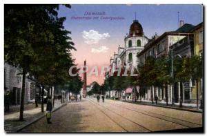 Old Postcard Darmstadt Rheinstrasse mir Ladwigssaule