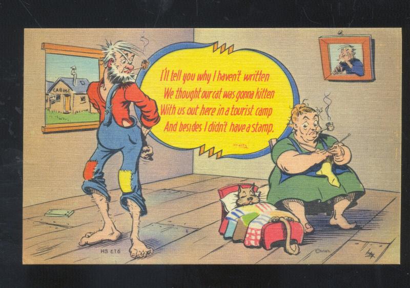 HILLBILLY OLD FAT WOMAN KNITTING VINTAGE COMIC POSTCARD MWM CO.