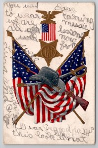 Patriotic Civil War GAR Remembrance Badge Flags To Shenandoah IA Postcard R21