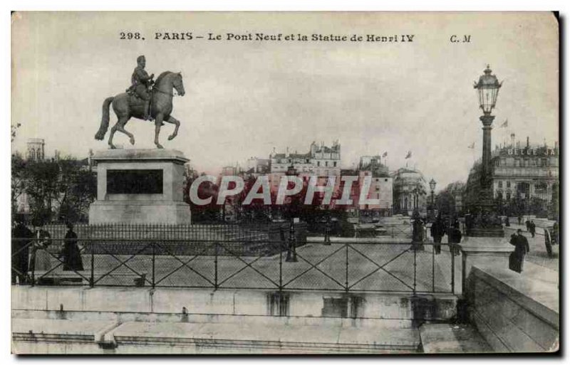 Paris - 1 - The New Bridge and the Statue of Henri IV Old Postcard