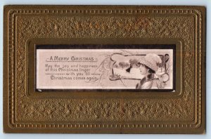 Christmas Postcard Pretty Girl Ice Skating On Winter Holly Berries Embossed