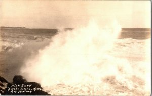 RPPC High Surf, Breakers Swans Island ME M.A. Stewart Vintage Postcard H62 