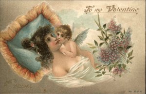 Valentine Art Nouveau Cupid Greco Roman Nude Woman c1910 Postcard