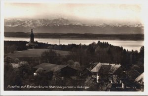 Germany Ausblick auf Bismarckturm Starnberger See und Gebirge RPPC C114