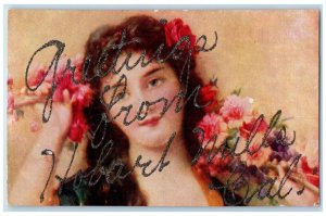c1910 Hobart From Woman Flowers Glitter Hobart Mills California Vintage Postcard