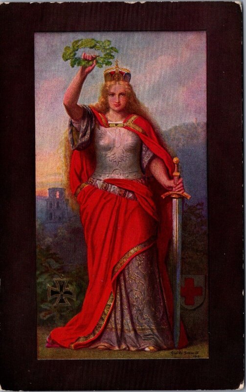 Guido Schmitt Fantasy Queen With Sword Vintage Postcard C017
