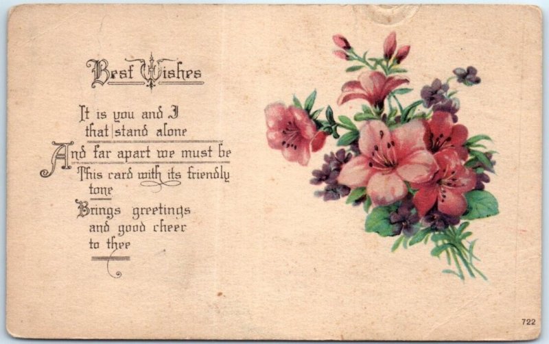 Postcard - Best Wishes with Poem and Flowers Art Print - Greeting Card