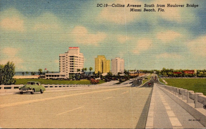 Florida Miami Beach Collins Avenue Looking South From Haulover Canal 1952 Cur...