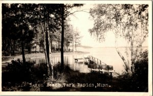 RPPC Dock on Tawas Bay, Pine Haven Beach, Park Rapids MN Vintage Postcard J59