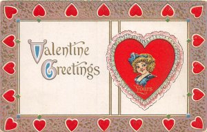 F81/ Valentine's Day Love Holiday Postcard c1910 Heart Border Girl 3