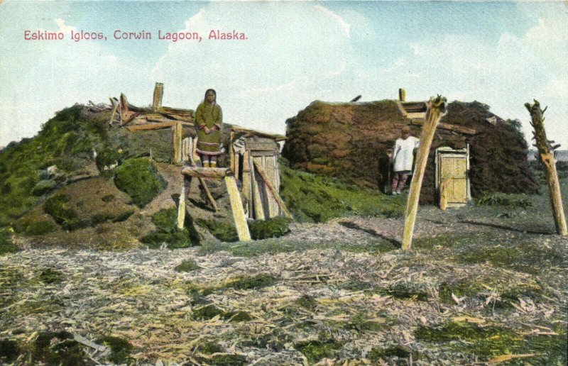 PC CPA US, ALASKA, ESKIMO IGLOOS, CORWIN LAGOON, Vintage Postcard (b24697)