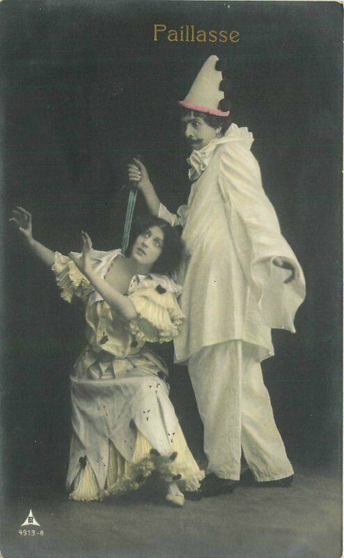 C-1910 Evil Clown Big Knife Woman Actor Papier RPPC Photo Postcard 21-10436