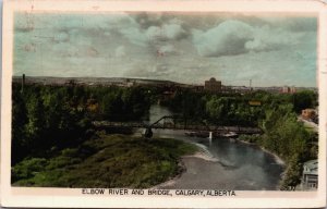 Canada Alberta Calgary Elbow River and Bridge Vintage RPPC C041