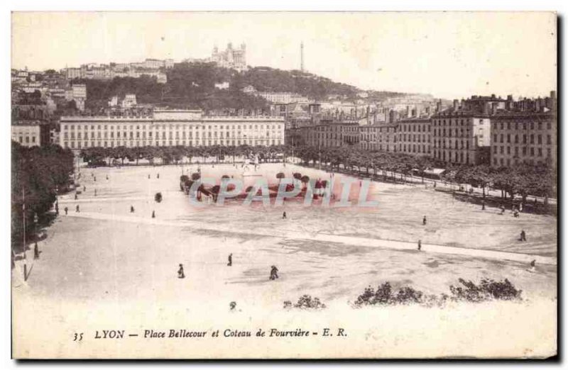 Old Postcard Lyon Bellecour Square and Coteau de Fourviere