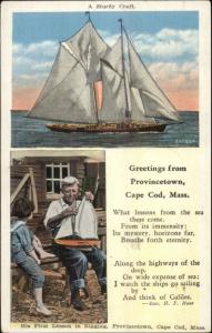 Provincetown Cape Cod MA Grandfather & Boy Rigging Toy Sailboat Postcard