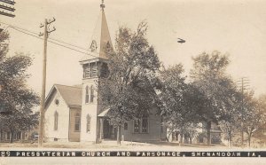 RPPC SHENANDOAH, IOWA Presbyterian Church, Parsonage Vintage Photo Postcard 1909