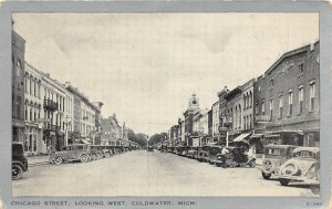 J27/ Coldwater Michigan Postcard c1940s Chicago Street Stores Autos 123