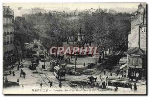 Old Postcard Marseille Carrefour des Allees de Meilhan and Tramway Capucines