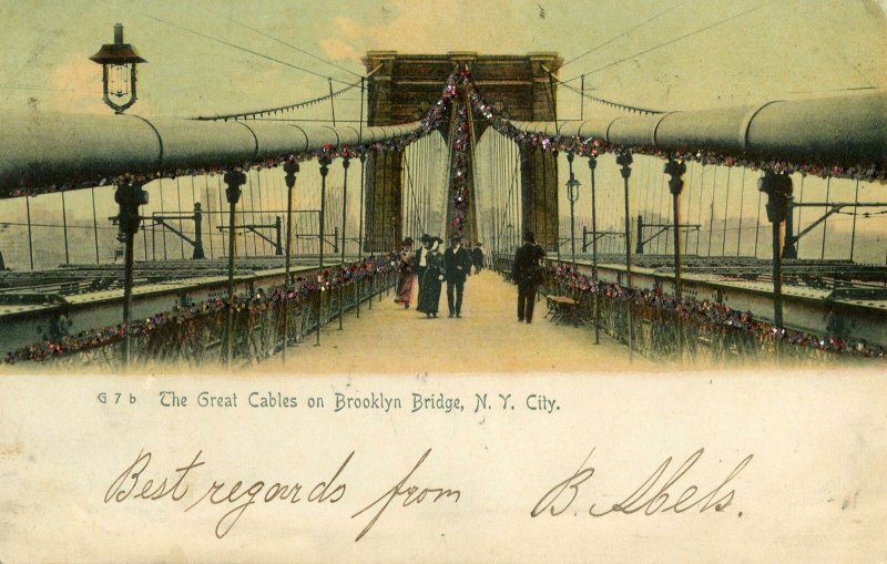 1905 THE GREAT CABLES ON BROOKLYN BRIDGE*NEW YORK CITY*ROTOGRAPH CO*GLITTER