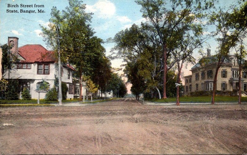 Maine Bangor Birch Street From State 1915 Curteich