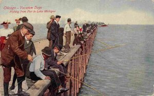 Fishing from Pier Vacation Days Lake Michigan Chicago Illinois 1911 postcard