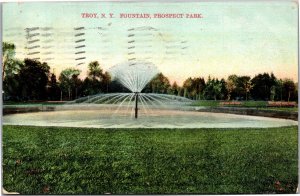 Postcard NY Troy Prospect Park Fountain